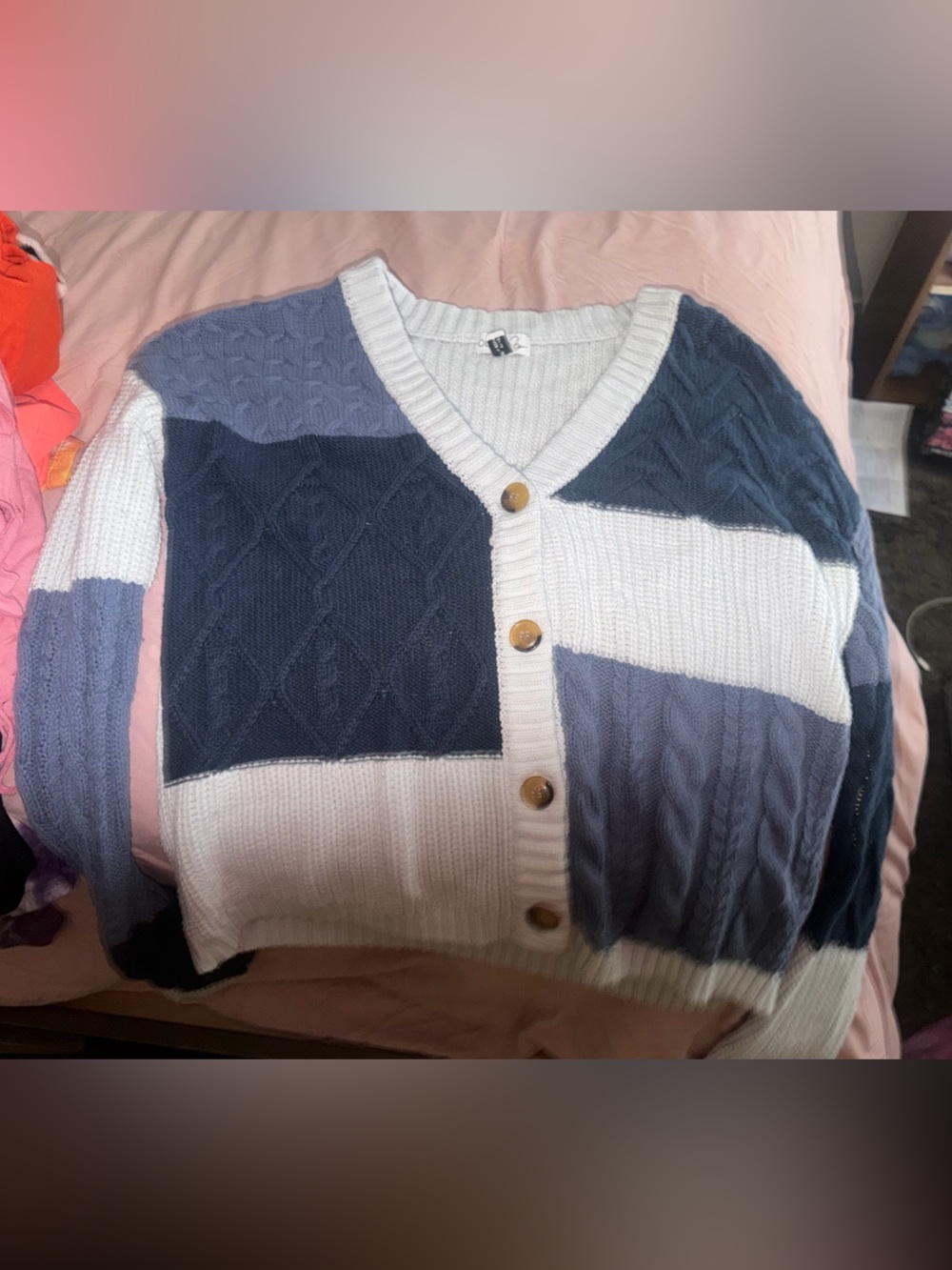 Olivia Sky Light Blue & Navy Striped Knit Cardigan